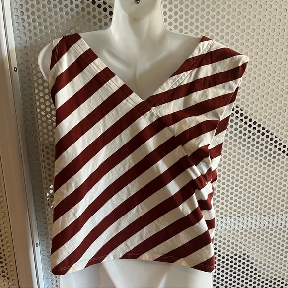 Anthropologie Dulcina Asymmetrical Top Size Small in Rust and White Stripes - Picture 11 of 12
